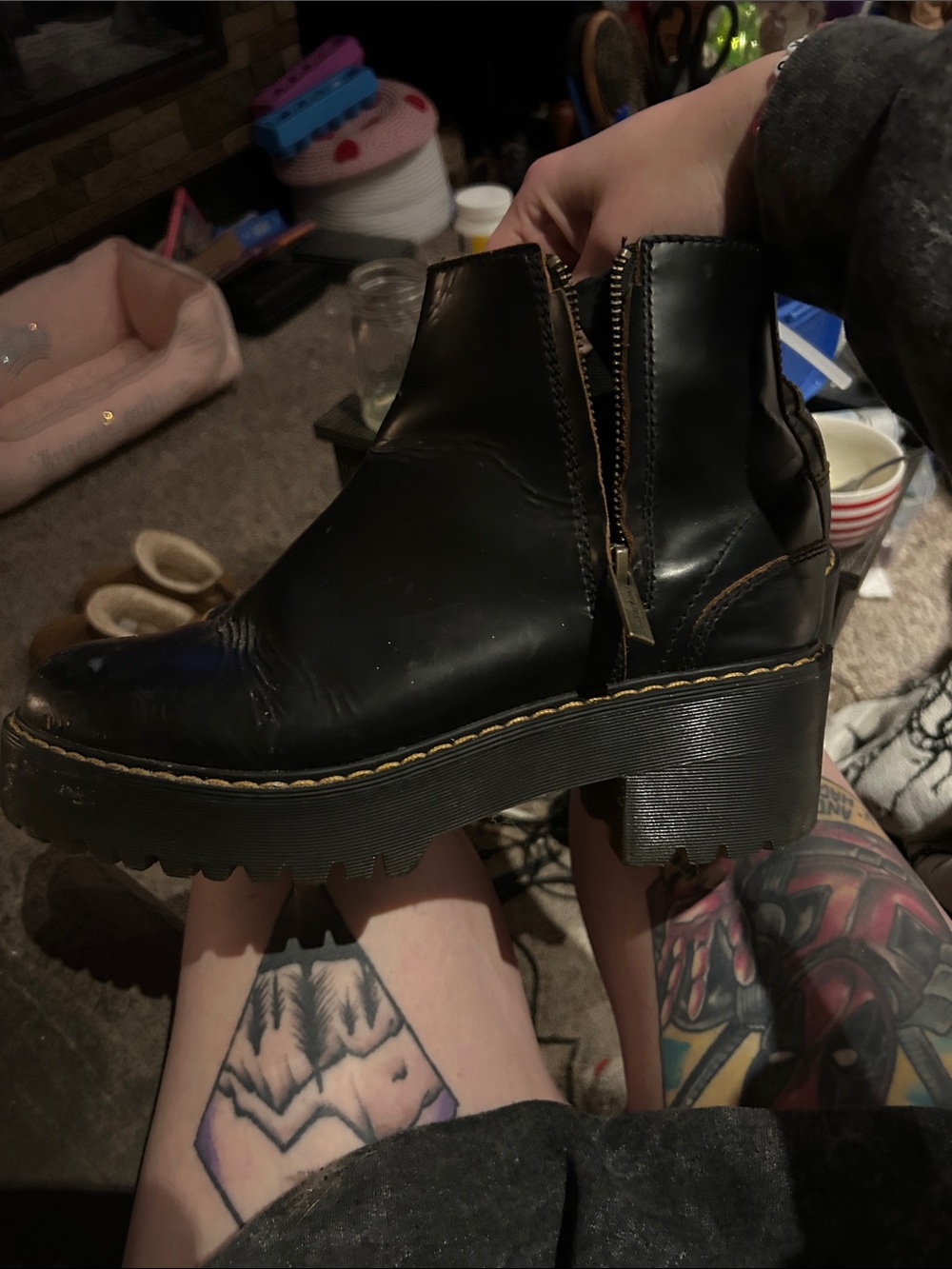 Dr. Martens Black Leather Platform Zip Ankle Boots